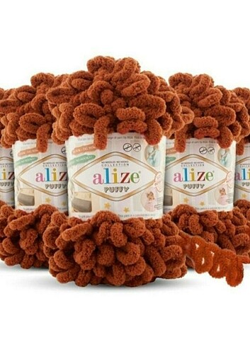 Alize Puffy 5 Adet Taba (Tarçın) Rengi Örgü İpi