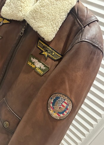 Kahverengi Kürklü  Deri  Ceket top gun - Görsel 2