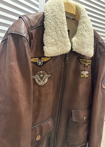 Kahverengi Kürklü  Deri  Ceket top gun - Görsel 3