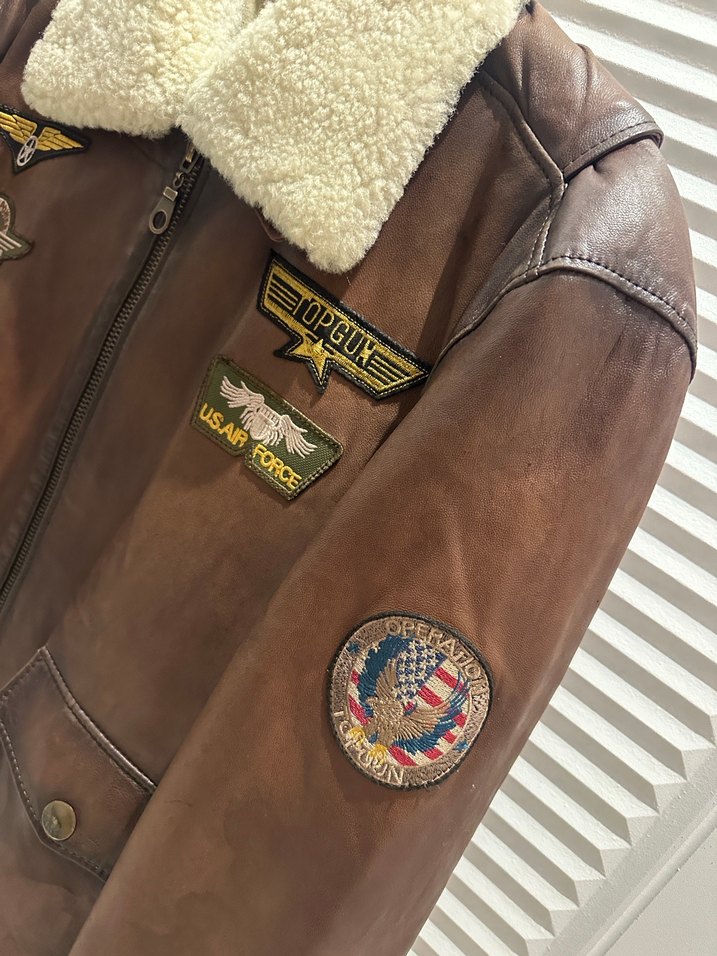 Kahverengi Kürklü  Deri  Ceket top gun - Görsel 2