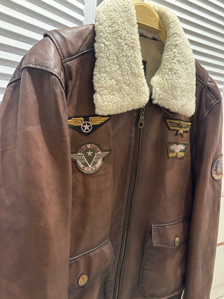 Kahverengi Kürklü  Deri  Ceket top gun - Görsel 3