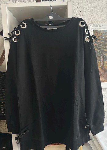 Düğmeli Siyah Kadın Sweatshirt