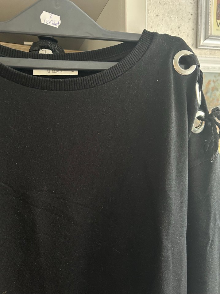 Düğmeli Siyah Kadın Sweatshirt - Görsel 2