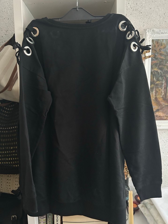 Düğmeli Siyah Kadın Sweatshirt - Görsel 4