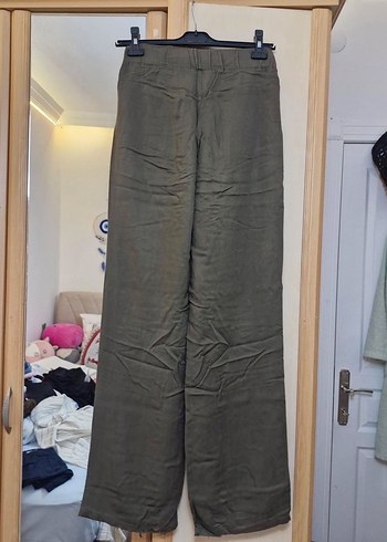 Haki Keten Bol Kesim Kadın Pantolon - Görsel 3