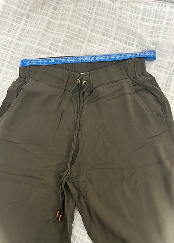 Haki Keten Bol Kesim Kadın Pantolon - Görsel 4