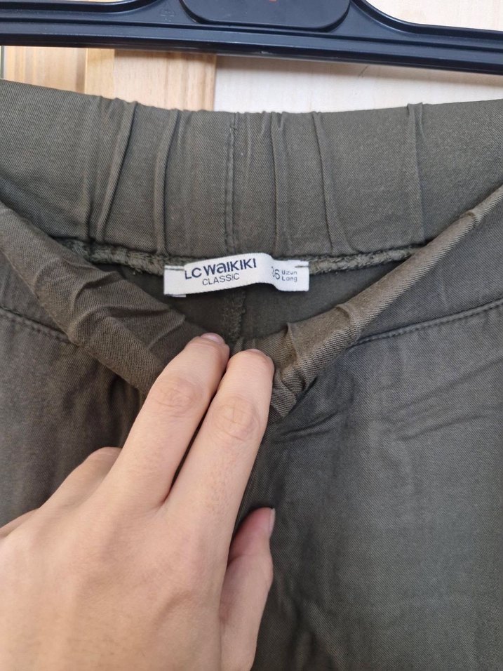 Haki Keten Bol Kesim Kadın Pantolon - Görsel 2