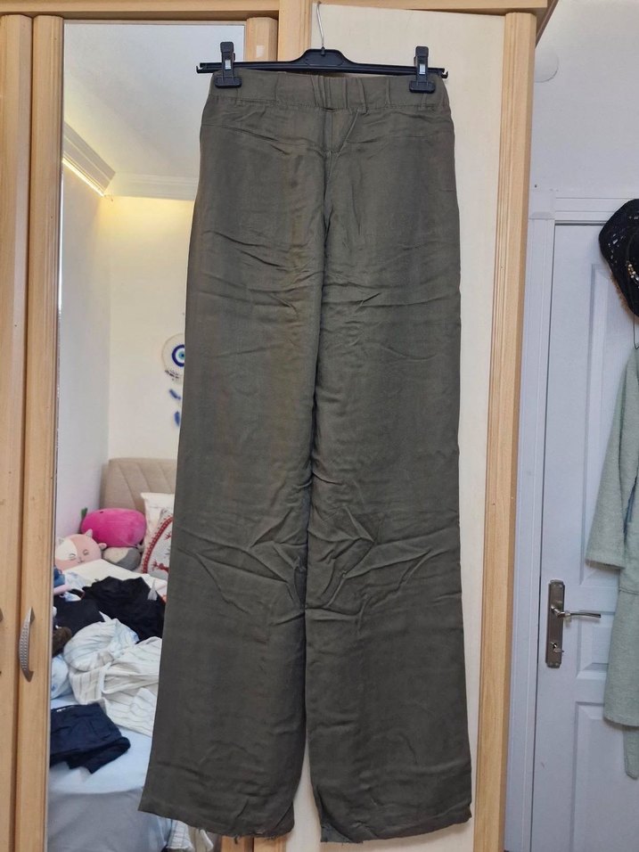 Haki Keten Bol Kesim Kadın Pantolon - Görsel 3