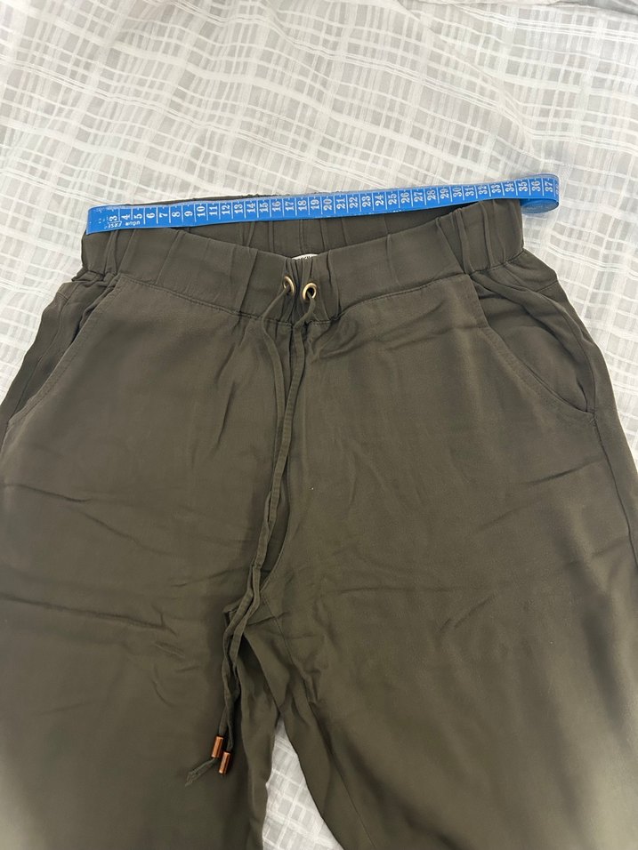 Haki Keten Bol Kesim Kadın Pantolon - Görsel 4