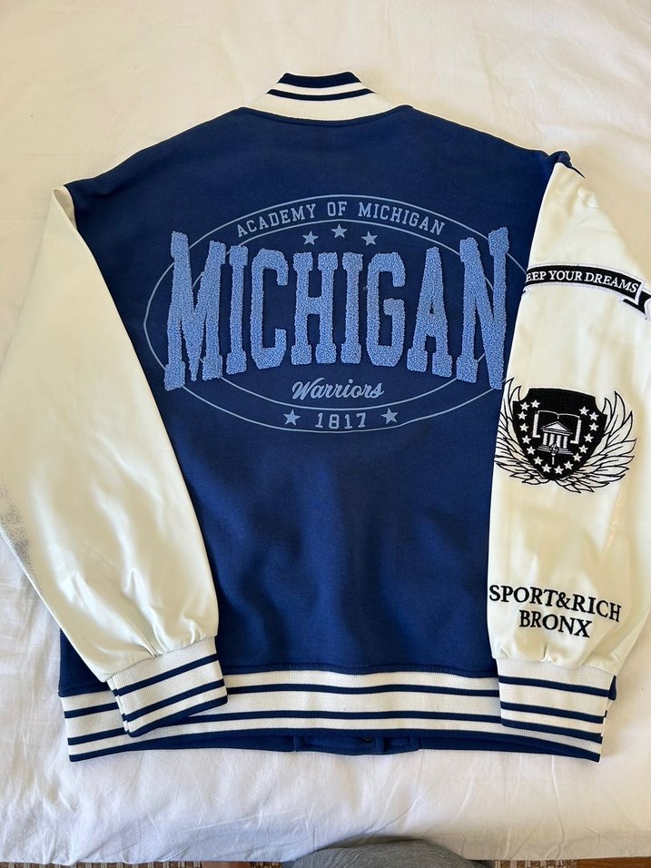 Düğmeli Mavi Beyzbol Bomber Ceket - Görsel 2