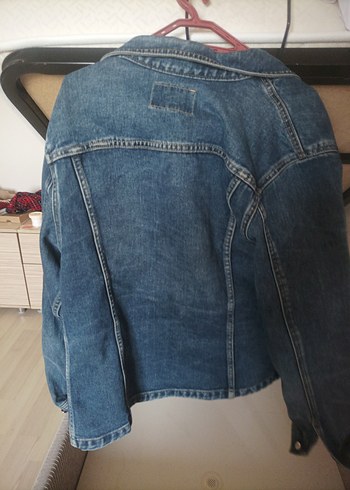 l Beden Düğmeli Mavi Kadın Denim Ceket