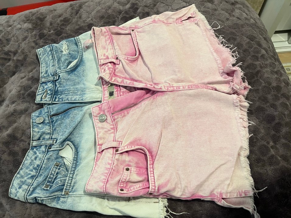 Pembe Bağlama Desenli Bol Kesim Mini Denim Şort - Görsel 2