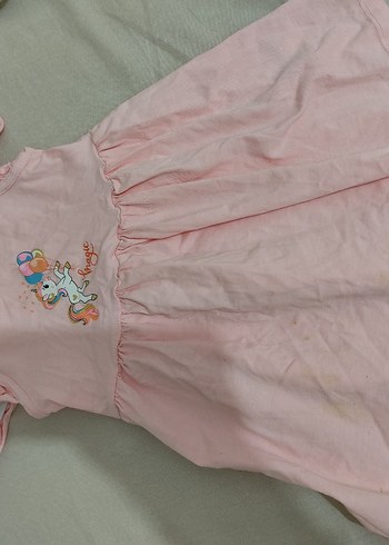 Kız Çocuk Pembe Unicorn Baskılı Elbise - Görsel 2