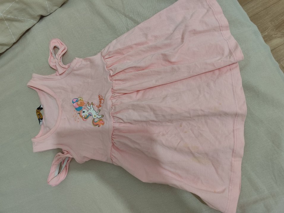 Kız Çocuk Pembe Unicorn Baskılı Elbise - Görsel 2