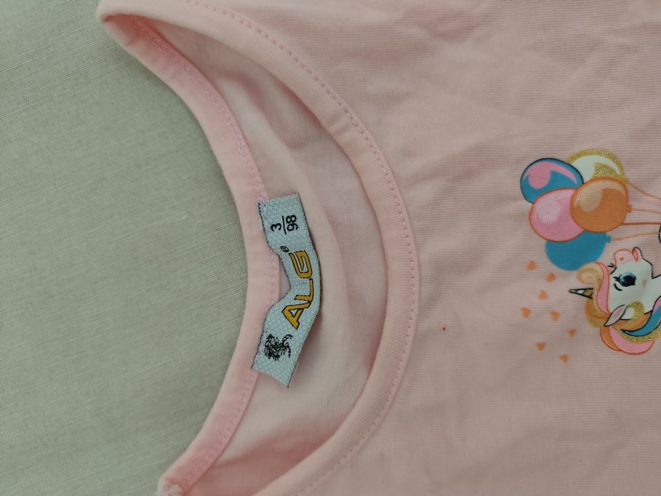 Kız Çocuk Pembe Unicorn Baskılı Elbise - Görsel 3