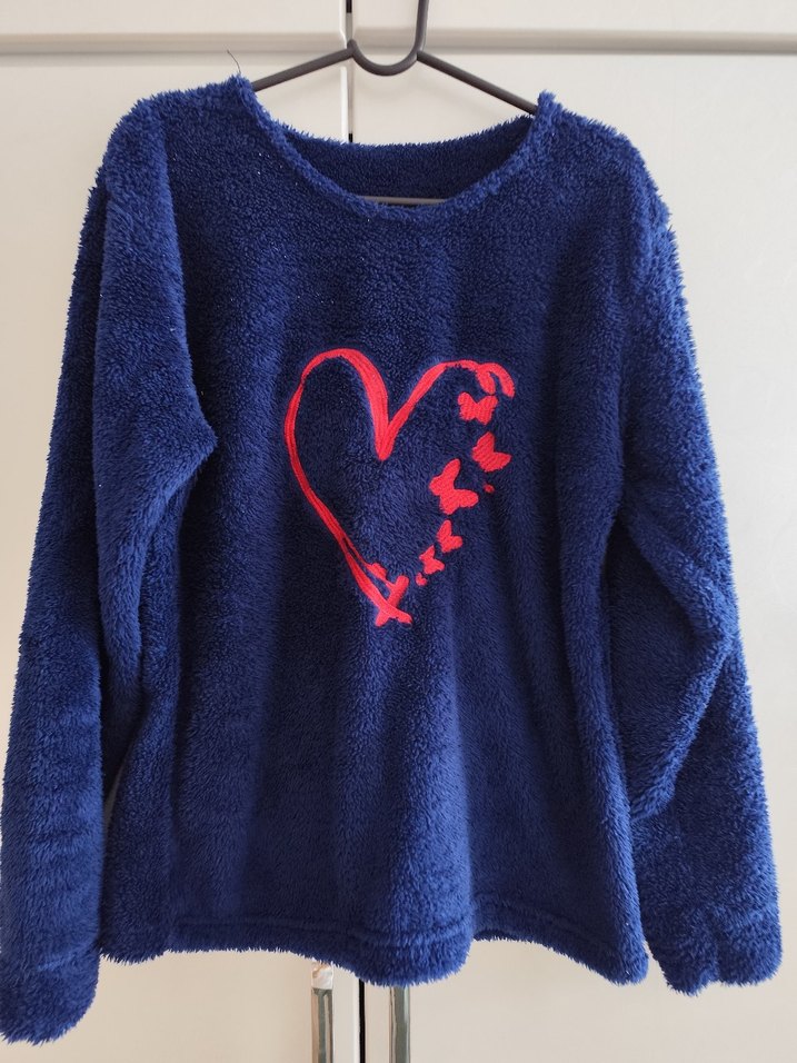 Mavi Kalp Baskılı Kadın Triko Sweatshirt - Görsel 2