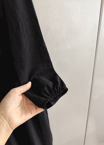 Kadın Siyah Uzun Keten Elbise - Görsel 3