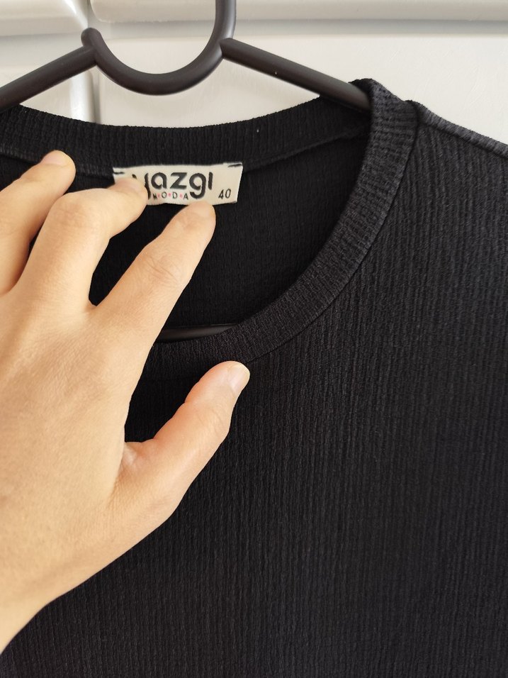 Kadın Siyah Uzun Keten Elbise - Görsel 4