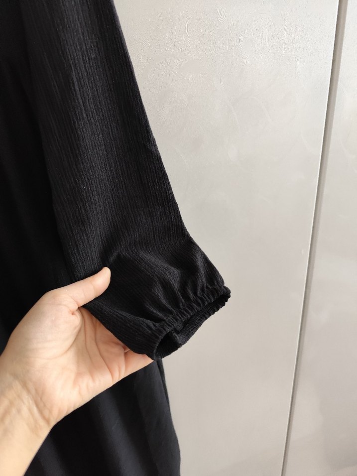 Kadın Siyah Uzun Keten Elbise - Görsel 3