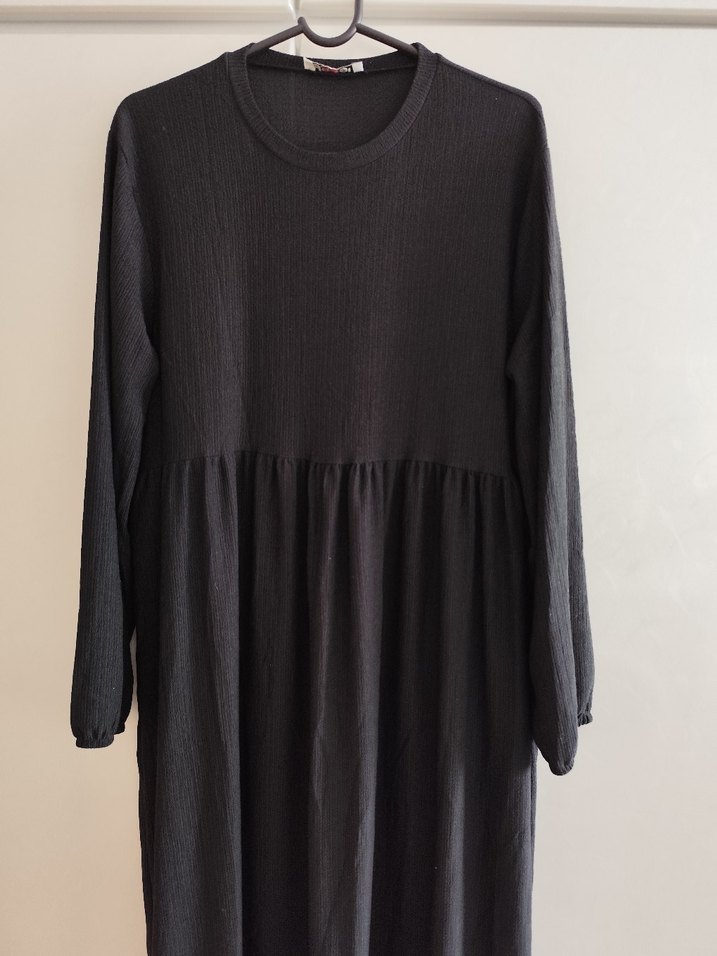 Kadın Siyah Uzun Keten Elbise - Görsel 2