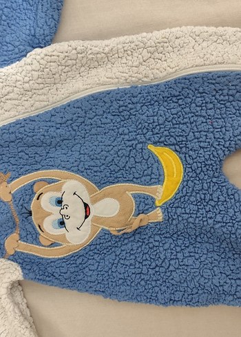 Mavi Baskılı Kürklü Bebek Tulumu - Görsel 2