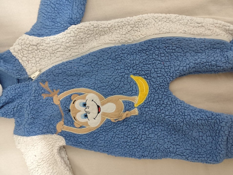 Mavi Baskılı Kürklü Bebek Tulumu - Görsel 2