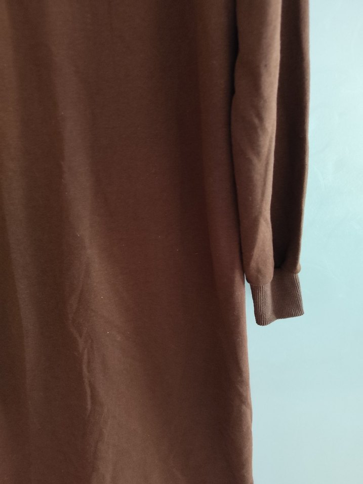 Kahverengi Yarım Fermuarlı Triko Elbise - Görsel 3