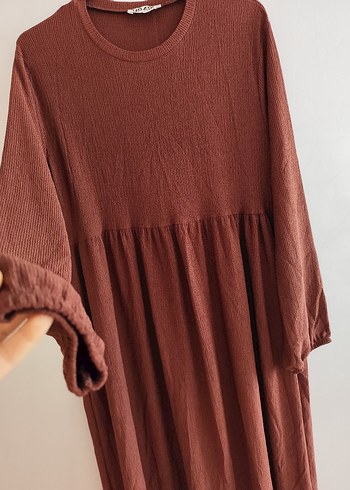 Kadın Kahverengi Uzun Keten Elbise - Görsel 6