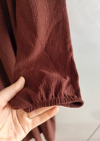 Kadın Kahverengi Uzun Keten Elbise - Görsel 3