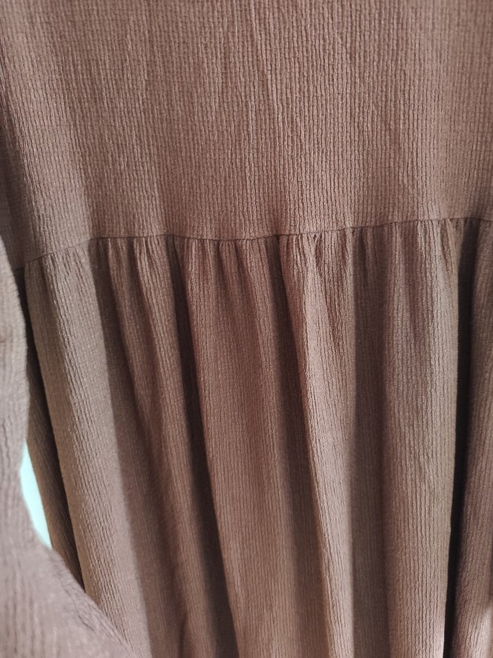 Kadın Kahverengi Uzun Keten Elbise - Görsel 5