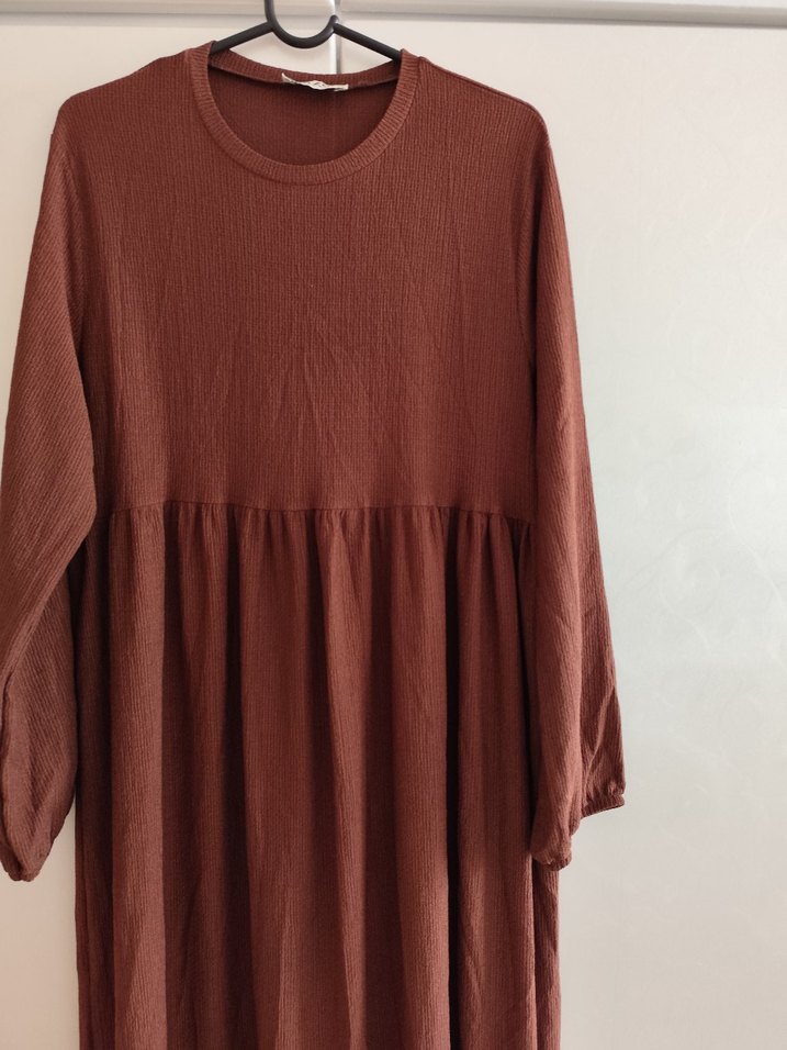 Kadın Kahverengi Uzun Keten Elbise - Görsel 2