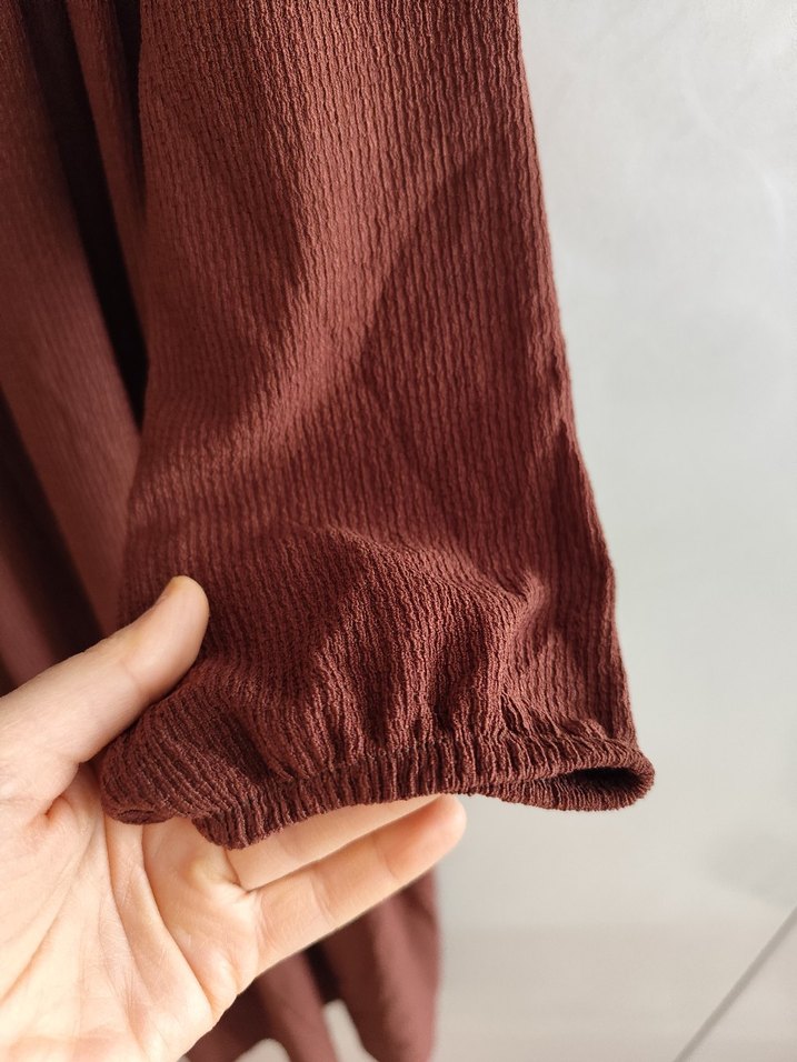 Kadın Kahverengi Uzun Keten Elbise - Görsel 3