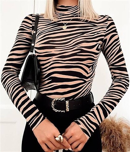 zebra desen kahve bluz