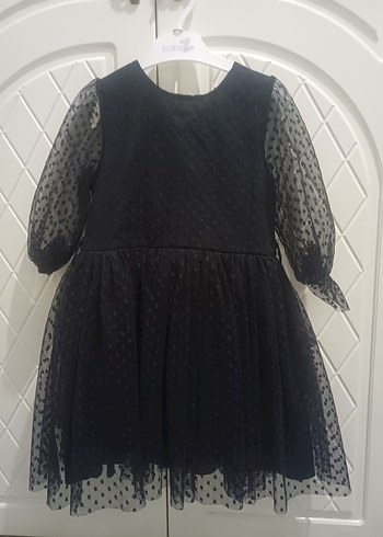 Zara Kız Çocuk Siyah Uzun Kollu V Yaka Elbise