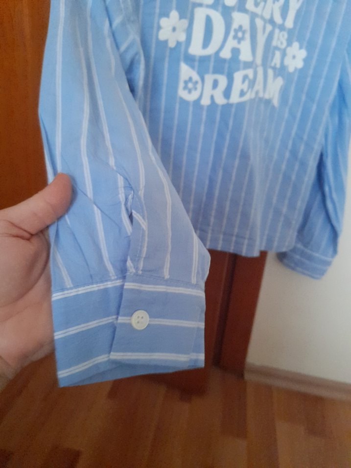 Koton Mavi Çizgili Kız Çocuk Gömlek - Görsel 5