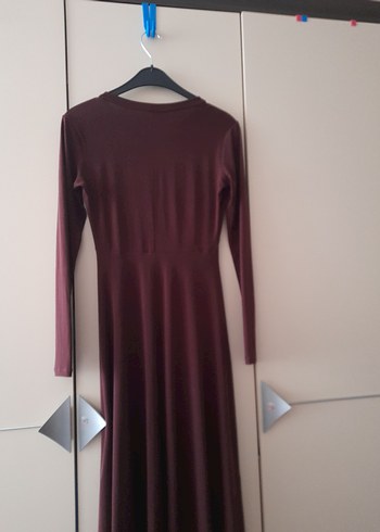 Zara Bordo Uzun Kollu V Yaka Kadın Elbise - Görsel 5