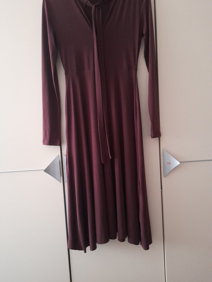 Zara Bordo Uzun Kollu V Yaka Kadın Elbise - Görsel 3