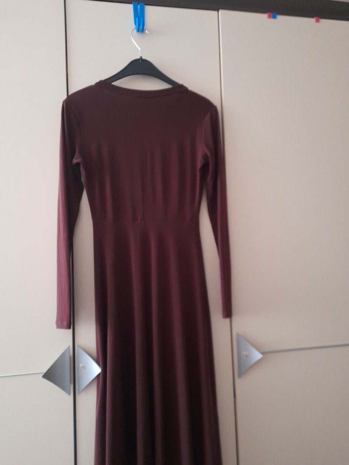 Zara Bordo Uzun Kollu V Yaka Kadın Elbise - Görsel 5