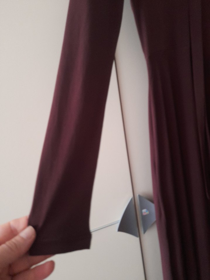 Zara Bordo Uzun Kollu V Yaka Kadın Elbise - Görsel 4