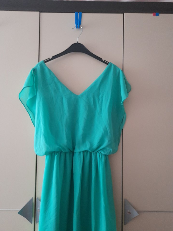 LIMON company yeşil V Yaka Midi Elbise - Görsel 2