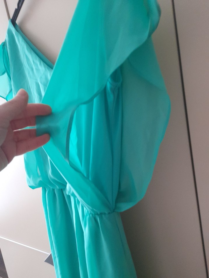 LIMON company yeşil V Yaka Midi Elbise - Görsel 3