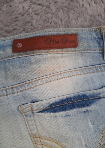 Nakışlı Bohem Mavi Mini Kot Şort - Görsel 5