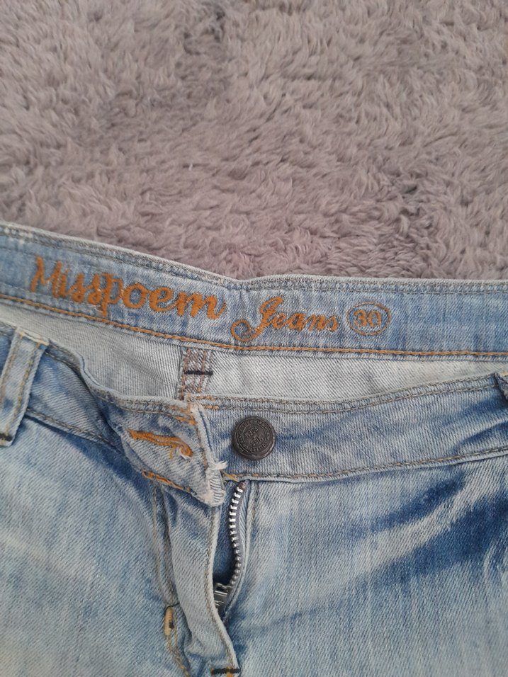 Nakışlı Bohem Mavi Mini Kot Şort - Görsel 2