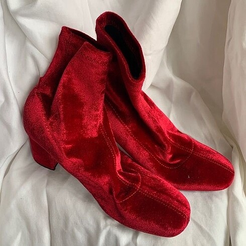 Zara Red Velvet Ankle Bot