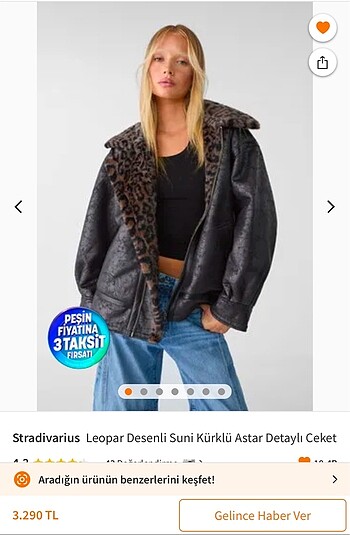 Stradivarius STRADIVARIUS LEOPAR DESENLİ SUNİ KÜRKLÜ ASTAR DETAYLI CEKET/KABA