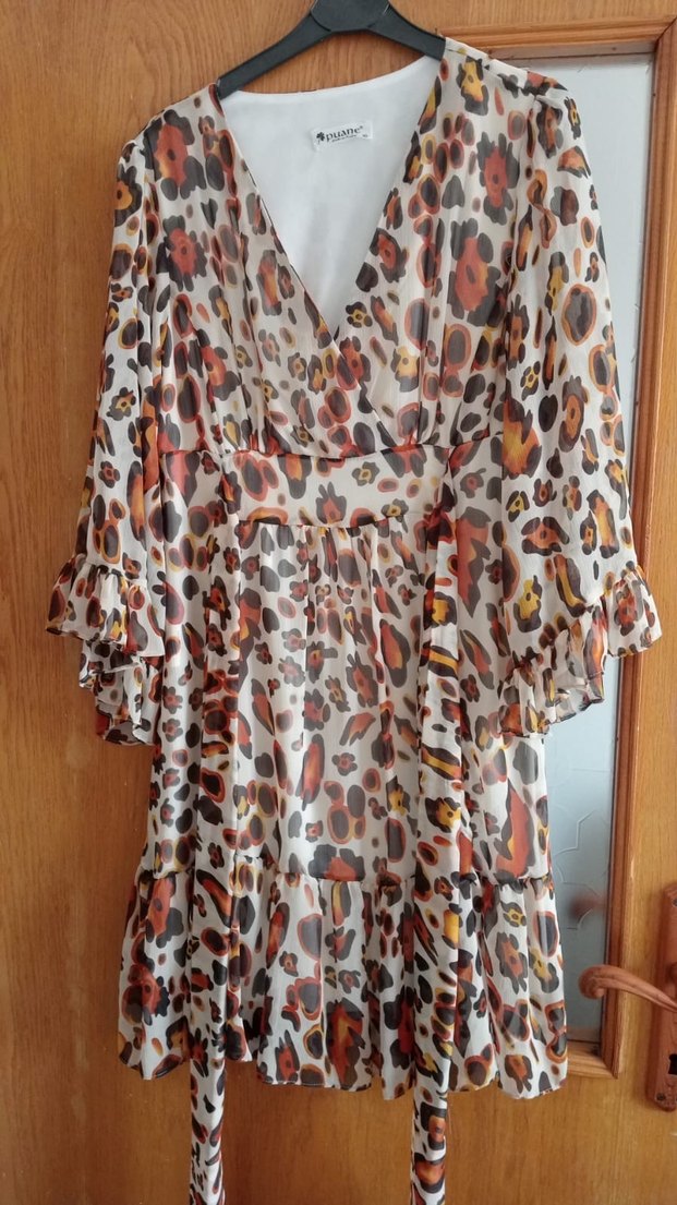 Puane Baskılı Kahverengi mini elbise - Görsel 2