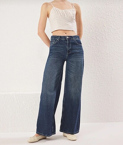 Koyu Mavi Düşük Bel Ekstra Wide Jeans