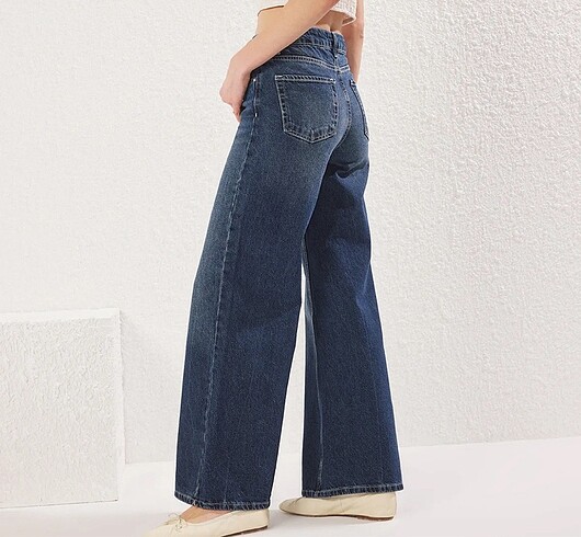 36 Beden Koyu Mavi Düşük Bel Ekstra Wide Jeans