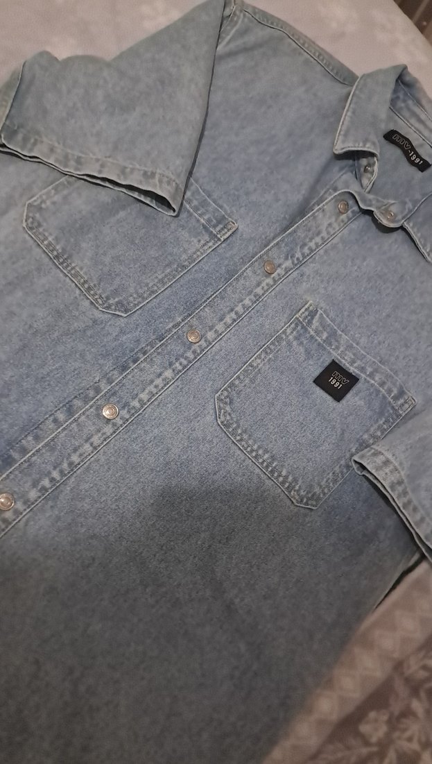 mavi Kısa Kollu Denim Ceket - Görsel 3