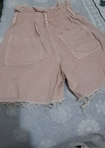 Düğmeli Bej Yüksek Bel Mini Kot Şort - Görsel 3